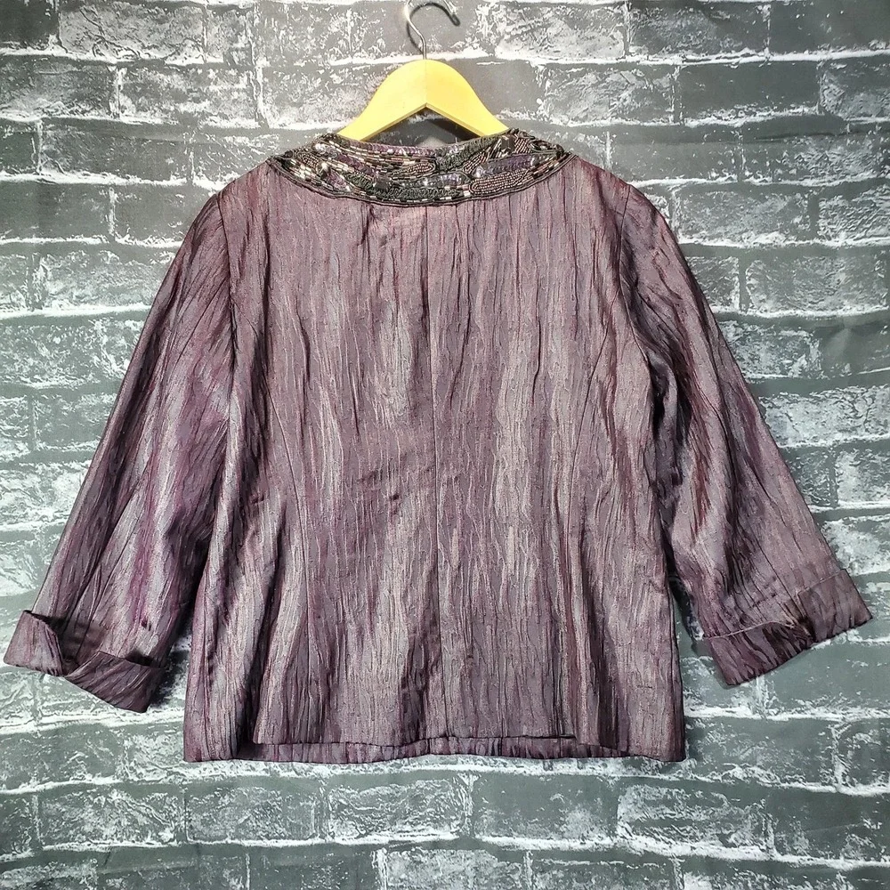 Chicos Jacket Womens Medium‎ Purple Beaded Elegant Fall Holiday Formal Lux Glam